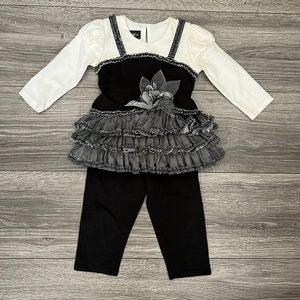 Isobella & Chloe Baby Girls Black Ivory 2pc Long Sleeve Top Pant Set size 18M
